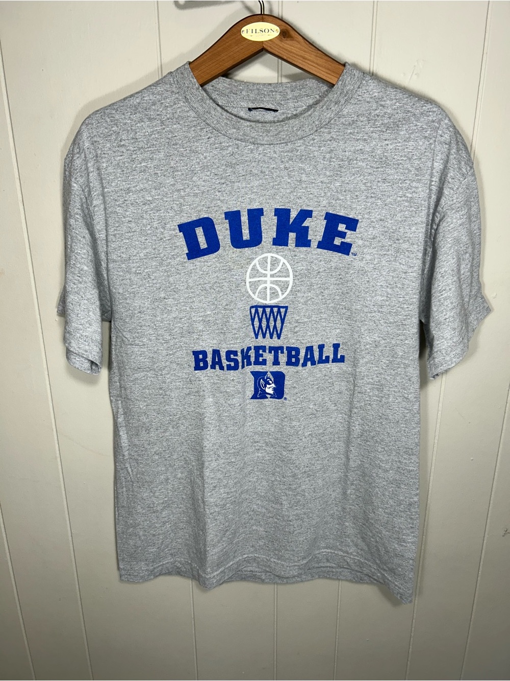 Filson Duke Basketball Heather Gray Short Sleeve Tee with Blue Graphics